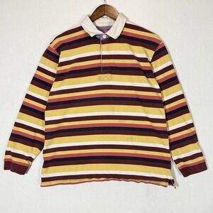Cotton Traders Rugby Shirt Mens XL Striped Long Sleeve Polo 100% Cotton READ